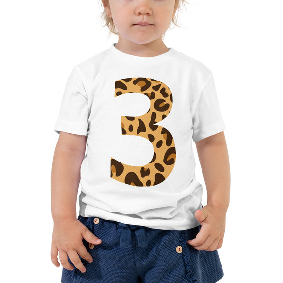 3rd Birthday Leopard Toddler Short Sleeve Tee